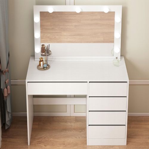 Toaletka kosmetyczna do makijażu wizażu z lustrem led nowoczesna biała na Arena.pl