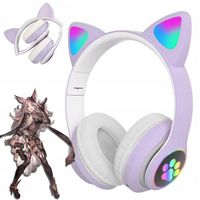 SŁUCHAWKI BEZPRZEWODOWE Z KOCIE USZY BLUETOOTH 5.0 STEREOFONICZNY FIOLETOWY