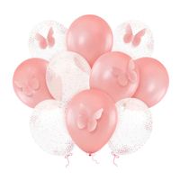 Zestaw balonów lateksowych motyle i konfetti różowe, 10 szt.