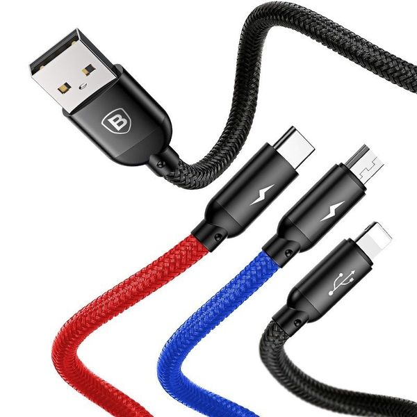 kabel usb baseus 3w1 usb-c / lightning / micro 3a 1.2m (czarny) zdjęcie 2