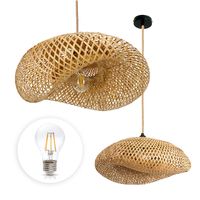 Zestaw Lampa Wisząca Boho BAMBUSOWA Naturalna + Żarówka 7W E27 Barwa Ciepła