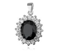 Rodowany srebrny owalny duży wisior wisiorek cyrkonia czarne cyrkonie srebro 925 Z0685C_B