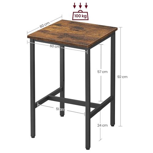 Stolik barowy kwadratowy 60x60x92 cm rustykalny brąz loft do kuchni na Arena.pl