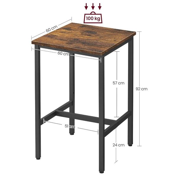 Stolik barowy kwadratowy 60x60x92 cm rustykalny brąz loft do kuchni zdjęcie 5