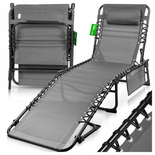 LEŻAK OGRODOWY SKŁADANY LEŻANKA ŁÓŻKO FOTEL PLAŻOWY Z KIESZONKĄ I PODUSZKĄ na Arena.pl