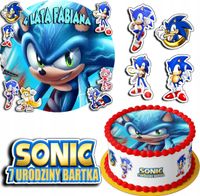 ZESTAW OPŁATEK NA TORT 20CM + 17 POSTACI - SONIC BAJKA + IMIĘ 15CM 18CM