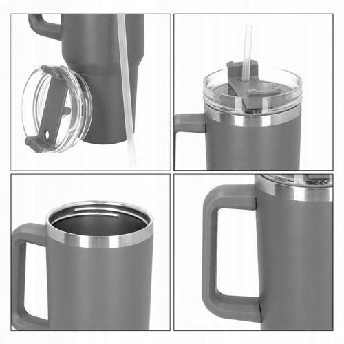 Kubek termiczny ze słomką próżniowy na kawę herbatę szary duży 1,2l na Arena.pl