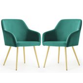 2x Krzesło welurowe tapicerowane do salonu ESTELLE Butelkowa Zieleń Złote