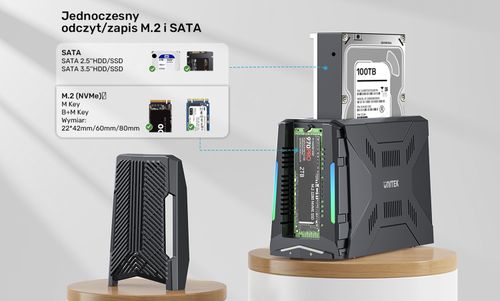 Unitek Stacja dokująca, 1x dysk M.2 NVMe, 1x dysk SATA, USB-C 10 Gbps na Arena.pl