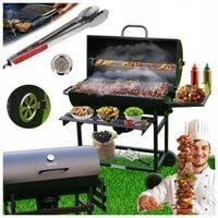 GRILL OGRODOWY WĘGLOWY Z POKRYWĄ I PÓŁKAMI VL03 CZARNY + SZCZYPCE