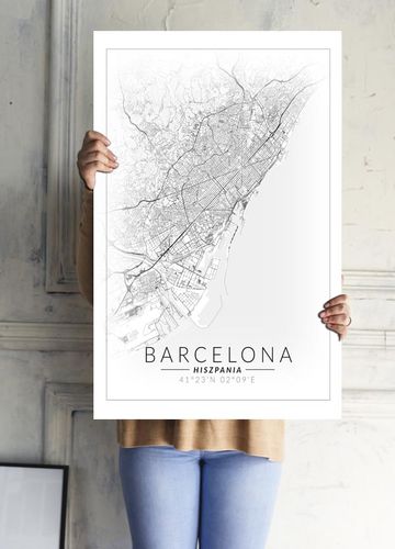Barcelona mapa invert - plakat 20x30 cm na Arena.pl