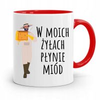 Kubek Czerwony Pszczelarza W Żyłach Płynie Miód Z Nadrukiem Ze Zdjęciem