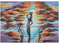 50X70CM AFRYKAŃSKA DZIEWCZYNA KOSZEM OBRAZ POKOJU DREWNINE