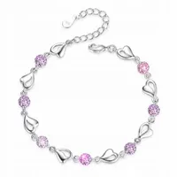 Bransoletka Stal Różowy Cyrkonie Serce Kryształki