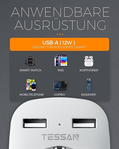 TESSAN Adapter podróżny EU-UK wtyczka podróżna z 2xUSB 3w1 na Arena.pl
