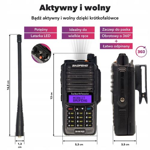 Krótkofalówka Baofeng UV-9R Plus MK1 8W IP67+ Sznurek Mirkit na Arena.pl