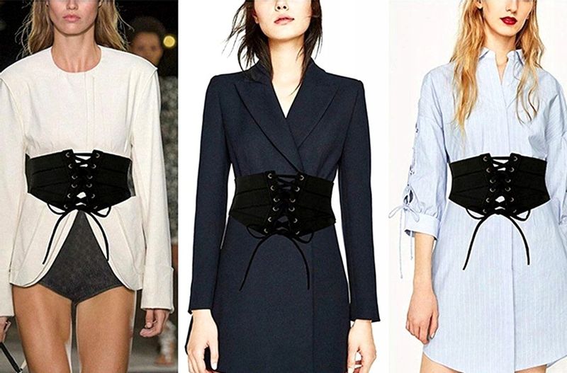 Czarny Gorset Pasek Szeroki Pas Gumowy Sznurowany zdjęcie 7