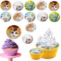 OPŁATEK na BABECZKI MUFFINKI zestaw na urodziny 12szt. - KOTKI KOTEK KOT