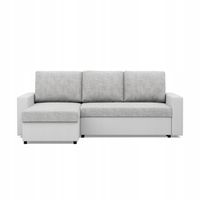 KANAPA NAROŻNIK LUNA SZARY BIAŁY Rogówka Rozkładana z Funkcją Spania