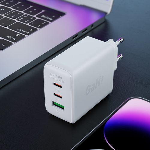 Szybka ładowarka sieciowa GaN 2x USB-C USB-A PPS PD QC4+ 65W czarna na Arena.pl