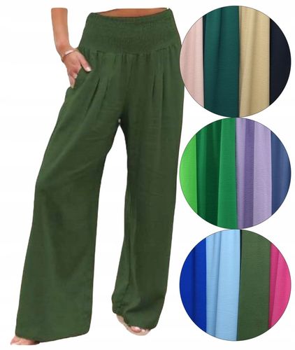 SZEROKIE luźne SPODNIE damskie KULOTY proste KOLORY na Arena.pl