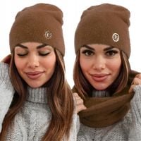 KOMPLET DAMSKI KOBIECY MODNY WYGODNY CZAPKA KOMIN ZESTAW BRĄZOWY 2719