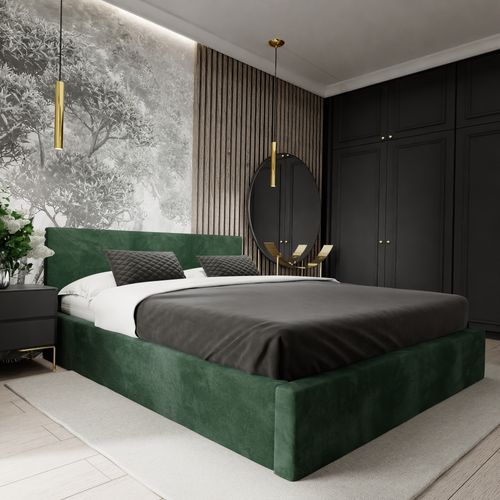 ŁÓŻKO TAPICEROWANE 180x200 ŁÓŻKO PODWÓJNE Z POJEMNIKIEM BUTELKOWA ZIELEŃ na Arena.pl