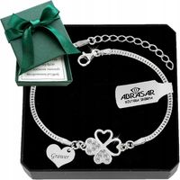 Bransoletka srebrna Koniczynka z cyrkoniami serce na prezent grawer