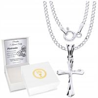 Srebrny Łańcuszek 925 Krzyż Komunia Chrzest Grawer