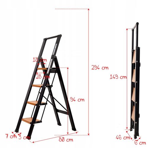 Drabina aluminiowa domowa składana 4 stopniowa LEMAR drewno Slim Space na Arena.pl
