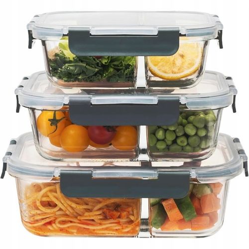 LUNCHBOX POJEMNIK SZKLANY NA ŻYWNOŚĆ ZESTAW 3SZT DWUKOMOROWE HERMETYCZNE na Arena.pl