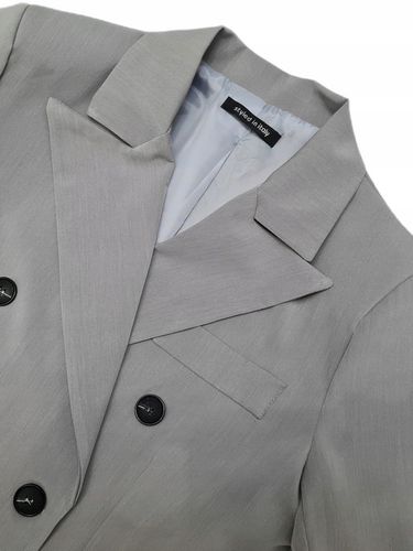 Nowoczesny GARNITUR DAMSKI Szary, Krótka Marynarka i Szerokie Spodnie, r.M na Arena.pl