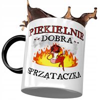Kubek Czarny Dla Sprzątaczki Piekielnie Dobra Z Nadrukiem Ze Zdjęciem