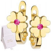 ZŁOTE KOLCZYKI KWIATKI Z RÓŻOWĄ CYRKONIĄ 585 DLA DZIEWCZYNKI ANGIELSKIE