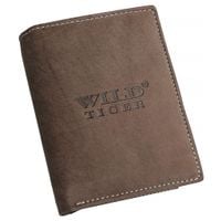 portfel skórzany męski pionowy wild tiger - ciemnobrązowy