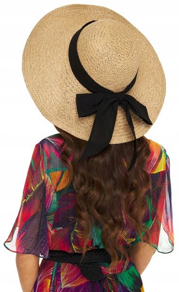 KAPELUSZ SŁOMIANY EKO SŁOMA szerokie rondo kokarda zdjęcie 6