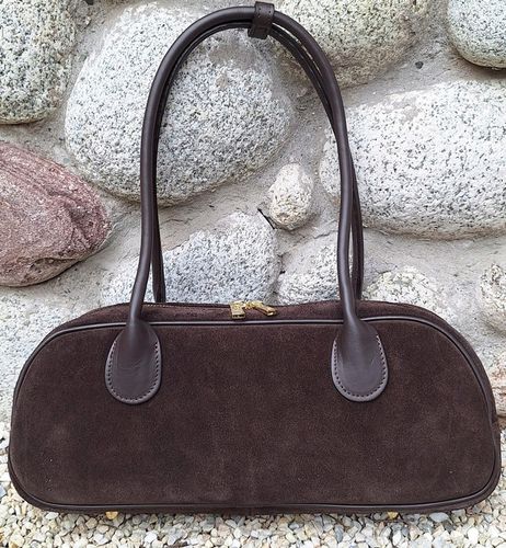 Zamszowa WŁOSKA torebka z troczkiem SKÓRA NATURALNA Vera Pelle czekoladowa na Arena.pl