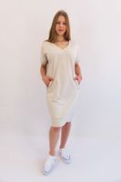 Beżowa Bawełniana Sukienka z Kieszeniami S/M