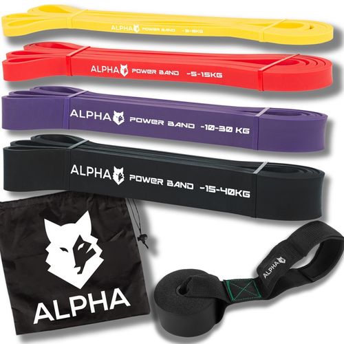 Zestaw 4 Gum Oporowych do Ćwiczeń z Uchwytem Gratis - Power Band ALPHA na Arena.pl