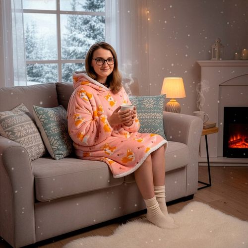 CIEPŁA BLUZA OVERSIZE 2W1 DŁUGA KOCOBLUZA KOCOSZLAFROK CIEPŁY KOC na Arena.pl