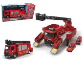 Auto straży pożarnej z rozkładaną naczepą