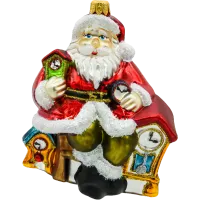 Bombka choinkowa szklana: Święty Mikołaj z zegarami