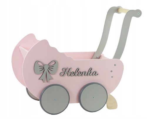 DREWNIANY WÓZEK DLA LALEK + IMIĘ prezent na roczek na Arena.pl