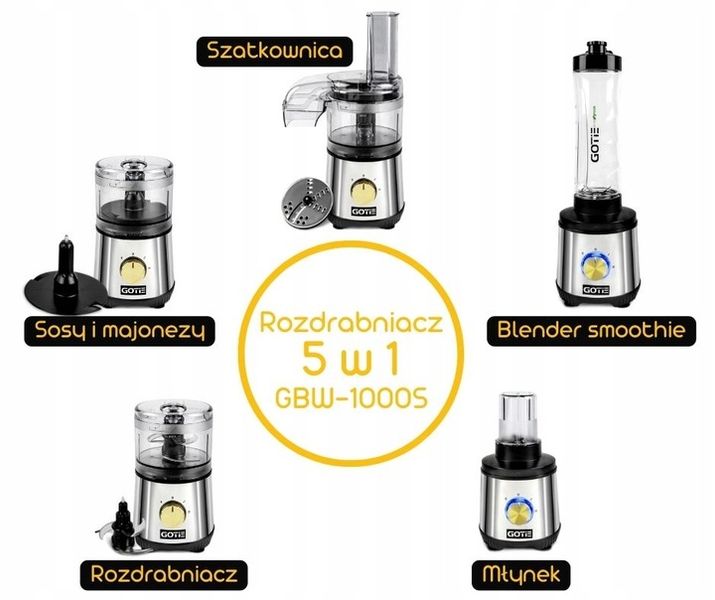 Blender kielichowy GOTIE GBW-1000S 400W rozdrabniacz młynek 5 w 1 Importer zdjęcie 9
