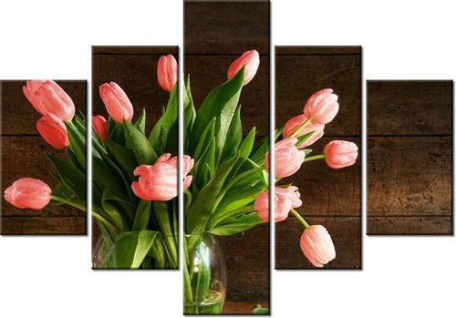 70 100CM OBRAZ 5 ELEM CZERWONE TULIPANY DRUK PŁÓTNO na Arena.pl