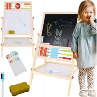 TABLICA MAGNETYCZNA KREDOWA DWUSTRONNA DREWNIANA LICZYDŁO KREDA GĄBKA 6w1