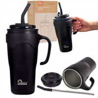 KUBEK TERMICZNY TERMOS PODRÓŻNY ZE SŁOMKĄ ZE STALI NIERDZEWNEJ 650 ML 3W1