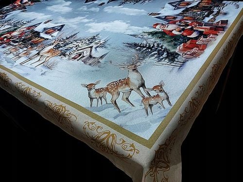 OBRUS ŚWIĄTECZNY 150X225 CM BOŻE NARODZENIE PLAMOODPORNY MIKOŁAJ RENIFER na Arena.pl