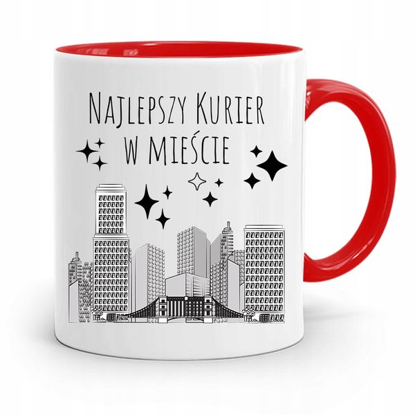 Kubek Czerwony Dla Kuriera Najlepszy W Mieście Z Nadrukiem Ze Zdjęciem zdjęcie 1