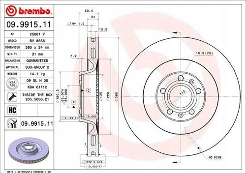 TARCZA HAM PRZOD 360X34 V BREMBO na Arena.pl